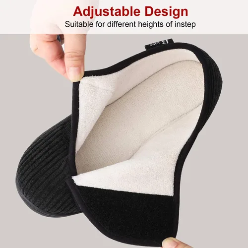 Vista 3 de LongBay Pantuflas ajustables para mujer, de espuma viscoelástica, cómodas, anchas, para diabéticos, para casa, Edema, neuropatía ortopédica