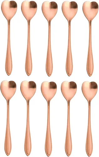 Vista 4 de Juego de 10 cucharas de acero inoxidable en forma de corazón para café, postres y té, ideal para azúcar, agitar, helado y pastel, 5 pulgadas