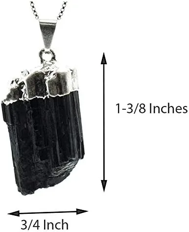 Vista 7 de Collar con colgante de protección de turmalina negra cruda en cadena de plata de ley, 18.0in