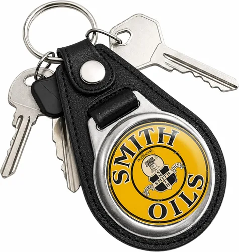 Vista 21 de Brotherhood Round Key Chain for Vintage Motor Oil, Petroleum, and