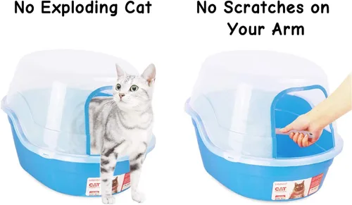 Vista 3 de Petphabet Caja de Arena para Gatos con Capucha Jumbo, Extra Grande, Azul Claro