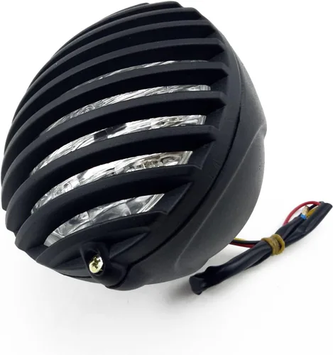 Vista 2 de Parrilla de faro delantero de motocicleta de 5 pulgadas para Chopper en estilo prisión, Bobber, lámpara frontal (Negro)