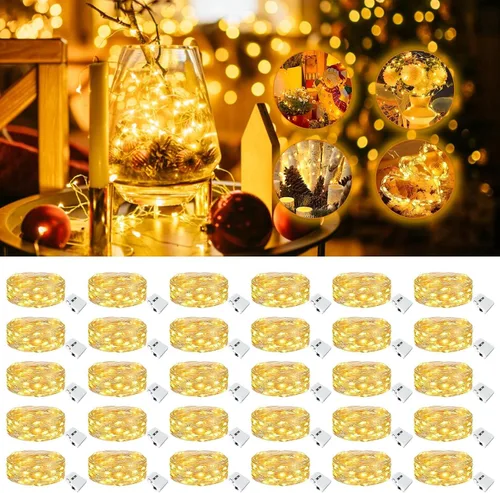 Vista 26 de Paquete de 12 luces de hadas que funcionan con pilas, 20 luces LED parpadeantes de 7 pies, 3 modos, mini luces a granel impermeables para tarros