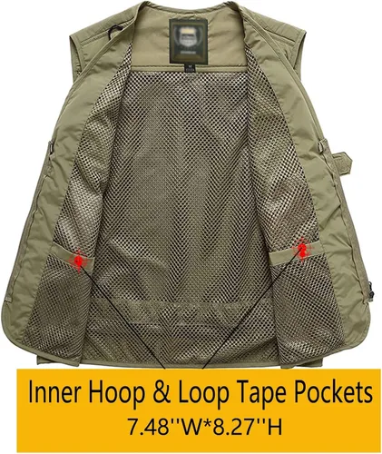 Vista 3 de Flygo Chaleco de carga para hombre, casual, ligero, al aire libre, pesca, trabajo, safari, viajes, fotos, con múltiples bolsillos