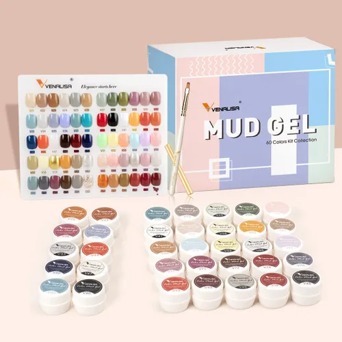 Vista 3 de VENALISA - Kit de pintura de gel de barro de 60 colores con tarjeta de color, pincel de dibujo, esmalte de uñas de gel para arte de uñas, juego