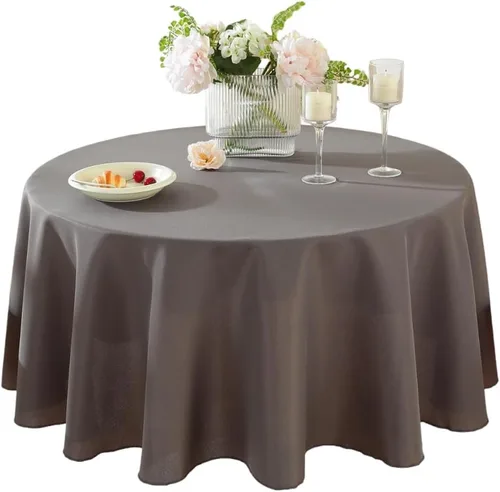 Vista 35 de Paquete de 2 Manteles Redondos de 120 Pulgadas de Carbón, Mantel de Poliéster Lavable para Uso en el Hogar, Fiestas, Bodas o Restaurantes. Gris