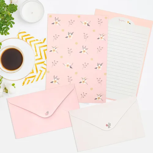 Vista 2 de KSIWRE Juego de 54 piezas de papelería con sobres, 36 papeles de escritura + 18 sobres, bonito papel de papelería forrado para escribir cartas