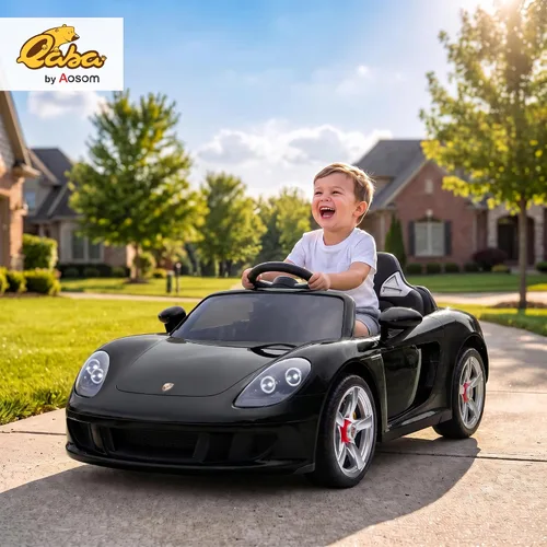 Vista 2 de Qaba Auto de paseo para niños de 12 V, con licencia Porsche Carrera GT con Negro
