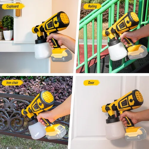 Vista 4 de Pulverizador de pintura inalámbrico (pilas no incluidas), pistola de pulverización HVLP de 200 W con juntas de limpieza y soplado para batería