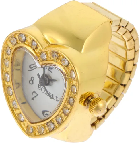 Vista 3 de Mikikit Reloj de anillo para mujer, reloj de dedo elástico con sincronización precisa, forma de corazón, reloj de dedo de cuarzo, reloj de anillo