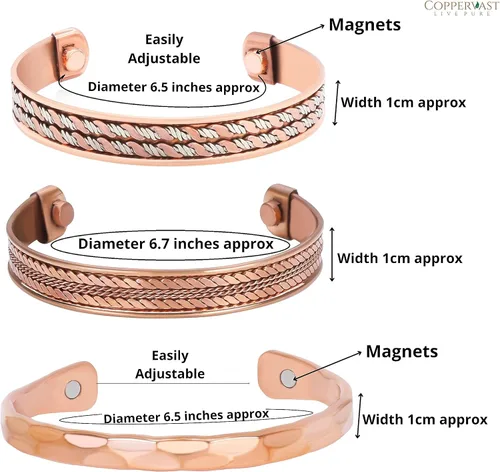 Vista 13 de Pulseras de cobre para hombres y mujeres Juego de 3 con caja de regalo Hecho a mano 100% cobre Regalo para mujeres y hombres
