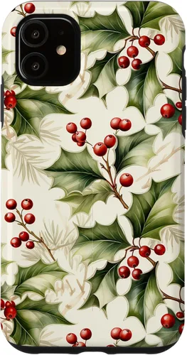 Vista 8 de Lindo diseño de bayas de acebo y hojas de Navidad para el caso de Navidad para iPhone 16