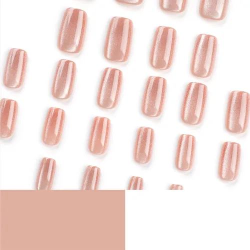 Vista 5 de Kit de uñas postizas a presión de ojo de gato, 24 uñas postizas acrílicas de gel suave de lujo con pegamento para uñas, kit de uñas postizas