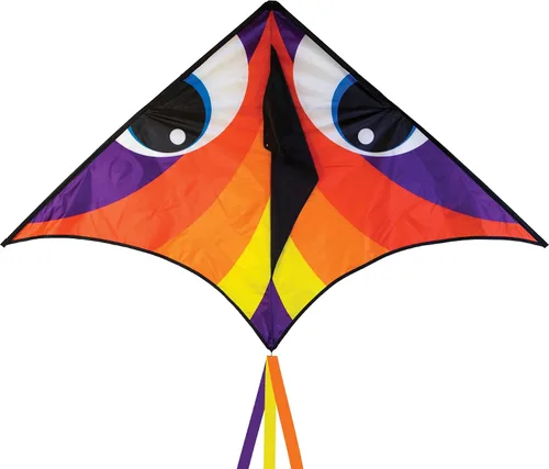 Vista 5 de In the Breeze 3340 - Manu Aurora 72" Delta Kite - Cara grande y colorida de pájaro de cometa voladora fácil