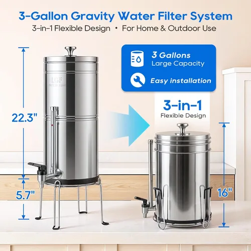 Vista 9 de LCF 𝐒𝐢𝐥𝐯𝐞𝐫 𝐈𝐨𝐧𝐬 Sistema de Filtro de Agua por Gravedad Mejorado, Alternativa Confiable al Sistema de Filtro de Agua Berkey, Estándar NSF/ANSI