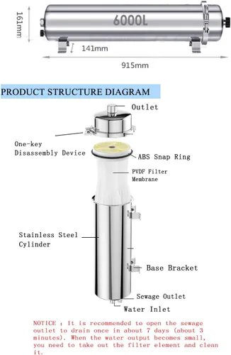 Vista 8 de INTBUYING Filtro de membrana de ultrafiltración de acero inoxidable Membrana de ultrafiltración PVDF Presión externa Purificador de agua lavable