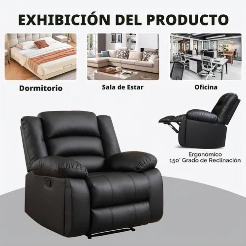 Vista 7 de EBELLO Silla reclinable manual de piel sintética, sofá reclinable individual con 2 portavasos ocultos, apoyabrazos y respaldo acolchado para sala