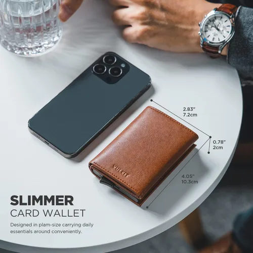 Vista 5 de VULKIT Tarjetero de crédito con compartimento para billetes de banco, bloqueo RFID, cartera de cuero desplegable con ventana de identificación