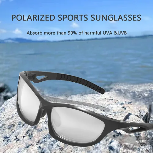 Vista 2 de Lasiyanor Gafas de sol deportivas polarizadas TAC ligeras TR90 ajustables para las patillas de la nariz para correr ciclismo UV400 para hombres