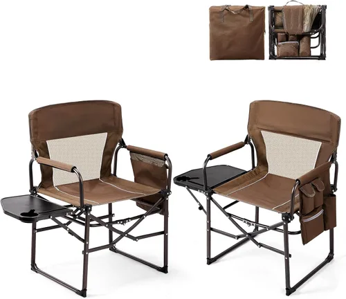 Vista 9 de VINGLI Sillas de campamento, silla de directores, silla de camping con mesa auxiliar y bolsa de transporte, sillas de campamento resistentes