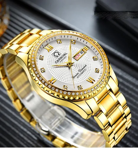 Vista 5 de CARNIVAL Mens Dial Automatic Full Gold Stainless Steel Sapphire Glass Waterproof Men Black Watch