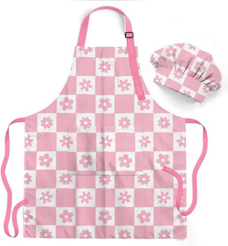 Vista 20 de SANDJEST Juego de delantal para niños con gorro de chef, regalos de delantal de cocina Alfabeto