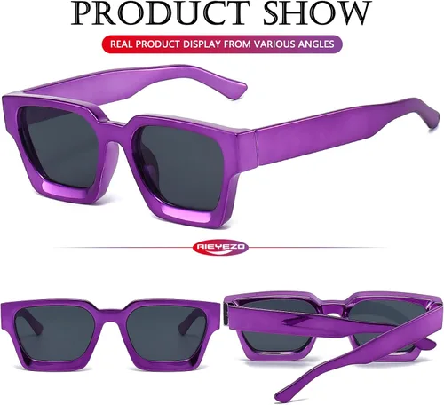 Vista 118 de AIEYEZO Gafas de sol cuadradas para mujeres y hombres, gafas de sol cuadradas con montura gruesa, estilo de diseñador simple