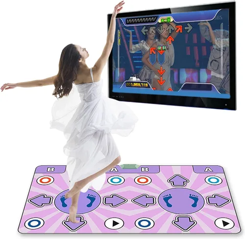 Vista 3 de Fabater Tapete electrónico inalámbrico para juegos de televisión, antideslizante de doble usuario con música y juegos de fitness, tapete interactivo