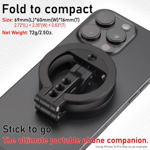 Vista 6 de Soporte de teléfono de doble anillo magnético – Soporte plegable de aluminio CNC de rotación de 360°, tornillo de 1/4 pulgadas, interfaz de zapata