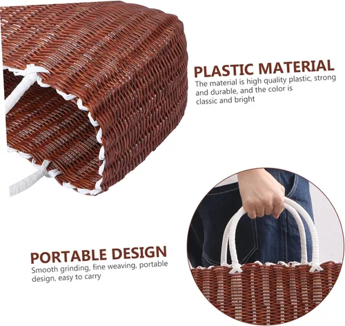 Vista 8 de Cabilock Cesta de plástico para mujer, bolsa de playa para mujer, 1 unidad, organizador de tejido, bolsa de compras, compras para comestibles