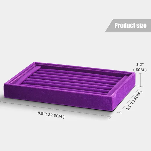 Vista 4 de Bandejas de terciopelo con 7 ranuras para anillos y aretes, escaparate, organizador de joyas (morado)