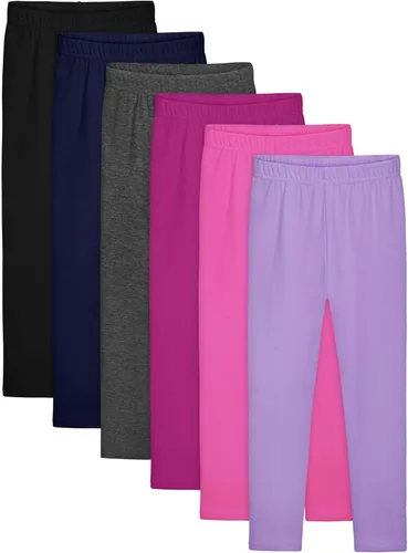 Vista 12 de Resinta Paquete de 6 Leggings de Algodón para Niñas Pantalones Ajustados Elásticos de Ponerse Fácil con Cintura Elástica Extensibles de Longitud