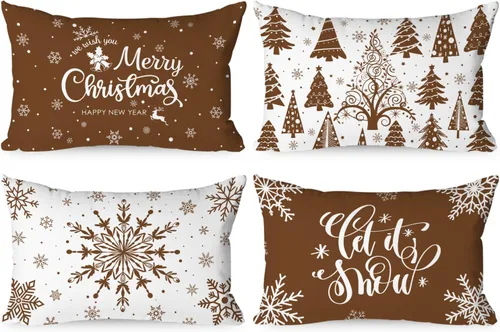 Vista 28 de Lanpn Fundas de Cojín Lumbar Navideñas de 12x20, 4 piezas, Blanco y Negro Feliz Navidad Xmas Invierno Copo de Nieve Fundas de Almohada de Cojín