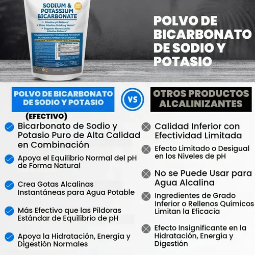 Vista 2 de Polvo de bicarbonato de sodio y polvo de bicarbonato de potasio Suplemento de equilibrio de pH. Haga galones de gotas de agua alcalina