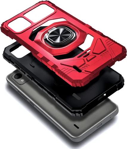 Vista 3 de NZND Funda para Nokia C110 con protector de pantalla de vidrio templado (cobertura máxima), protección de cuerpo completo [grado militar], funda Rojo