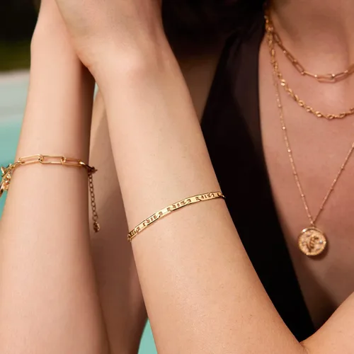 Vista 2 de BENEIGE Pulsera para mujer chapada en oro de 14 quilates, clip de papel satélite, bola ovalada, caja de cable, cadena de eslabones en capas