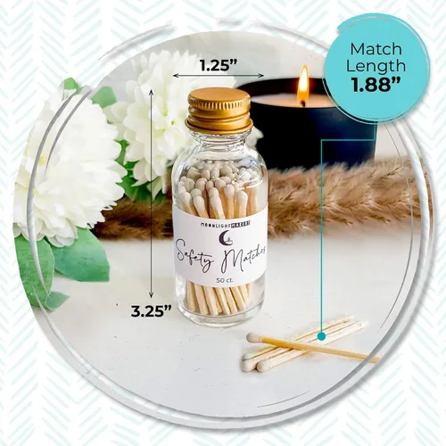 Vista 3 de Moonlight Makers Fancy Matches in Jar - 50 fósforos de seguridad de madera, tarro decorativo de vidrio con golpeador, soporte reutilizable, tapa