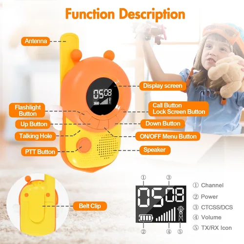 Vista 6 de Uzoli Walkie Talkie para niños, Walkie Talkies de largo alcance para niños, regalo de cumpleaños para niñas y niños, juguete de 20 canales