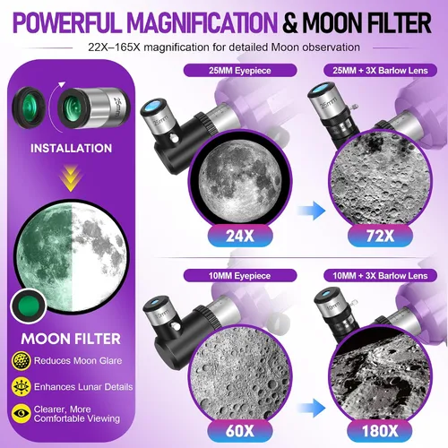 Vista 4 de Telescope for Adults & Kids, 90mm Aperture 600mm Refractor Telescope for Astronomy Beginners, Portable Travel Telescopes with Tripod, Phone Adapter
