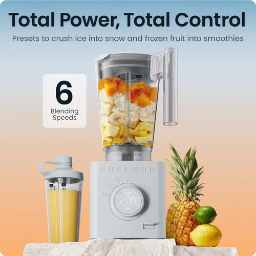 Vista 9 de Chefman Obliterator - Licuadora de encimera de 48 onzas para batidos, motor de 1380 W para triturar hielo, nueces y frutas congeladas con cuchilla