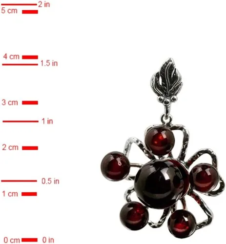 Vista 2 de Colgante de plata de ley con flor de ámbar oscuro rojo, Plata esterlina Plata, Ámbar