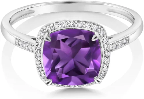 Vista 2 de Gem Stone King Anillo de compromiso de oro blanco de 10 quilates con amatista morada y diamantes de acento para mujer