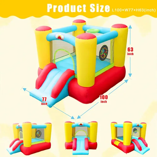 Vista 2 de WELLFUNTIME - Castillo hinchable con tobogán, castillo para saltar para niños con soplador, castillo hinchable de 100x77x63 Pulgadas