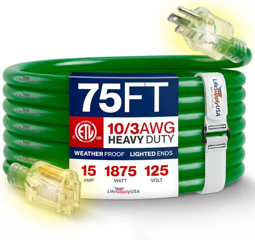 Vista 25 de Cable de extensión de 3 pies para exteriores/interiores, calibre 10/3, ultra resistente, SJTW, resistente al agua, certificación ETL, cable