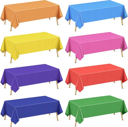 Vista 26 de Mantel rectangular de la serie azul y verde, 4 piezas, 54 x 72 pulgadas, color sólido, impermeable y a prueba de derrames, mantel de plástico