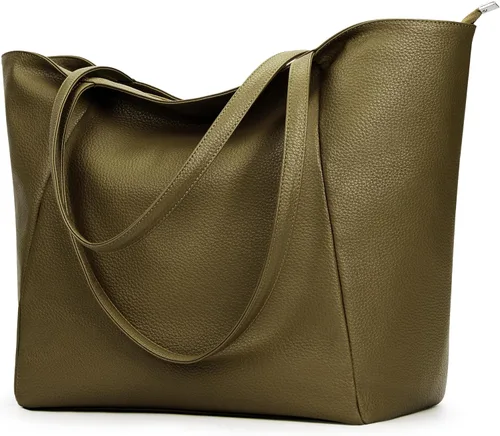 Vista 9 de KALIDI Bolso Tote Grande de Cuero Vegano para Mujer, Bolso de Hombro, Casual, con Cremallera, para Trabajo, Fin de Semana, Estilo Hobo, 23L