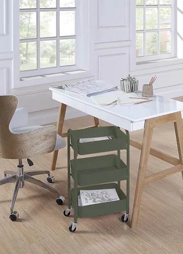 Vista 4 de SunnyPoint Organizador de Almacenamiento de Metal Rodante Compacto Delicado de 3 Niveles - Carrito de Utilidad Móvil Cocina/Carrito Bajo Escritorio