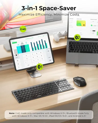 Vista 2 de seenda COE401 - Combo de teclado inalámbrico Bluetooth, teclado silencioso recargable compacto delgado, conexión de 3 dispositivos múltiples