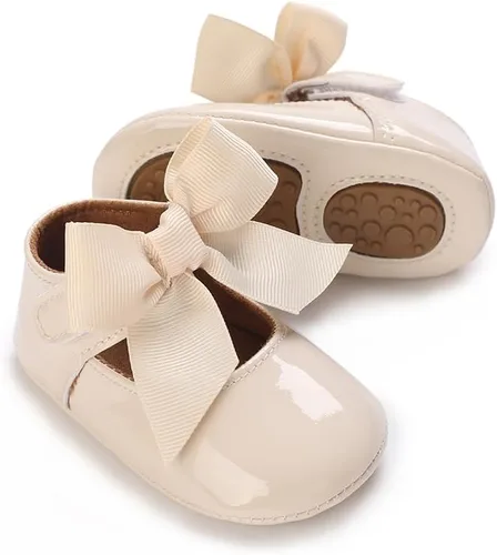 Vista 3 de LAFEGEN Zapatos planos Mary Jane para bebés y niñas con Bownot, suela suave, suela suave, piel sintética, recién nacidos, para primeros pasos