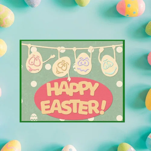 Vista 5 de Troqueles de metal para hacer tarjetas, lindos huevos de dibujos animados de Pascua, para colgar fondo, palabras, troqueles de corte para decoración